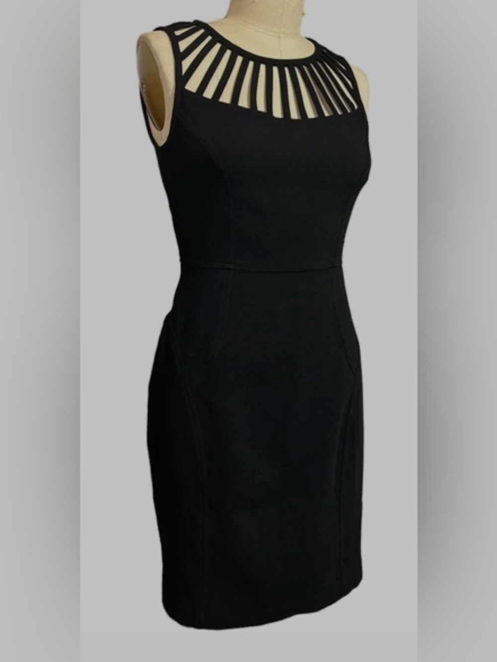 Laundry by Shelli Segal Black Strappy Cage Neck Sheath Dress Sz 4